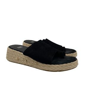 Eileen Fisher Tarry Espadrille Wedge Slide Black Suede Platform Wedge Sandals 11